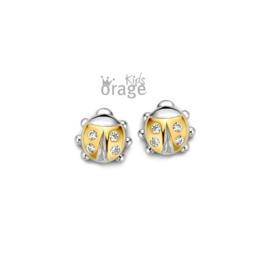 Orage Kids bicolor zilveren oorbellen lieveheersbeestje met cubic zirconia