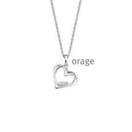 Orage zilveren ketting met hanger dubbel hartje met cubic zirconia