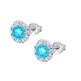 Lotus Silver zilveren oorbellen met witte en topaasblauwe cubic zirconia