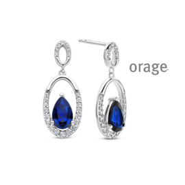 Orage zilveren oorbellen met witte en blauwe cubic zirconia