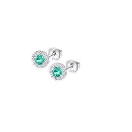 Lotus Silver zilveren oorbellen met witte en groene cubic zirconia