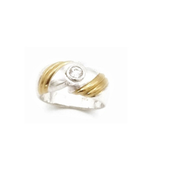 Zilveren ring met cubic zirconia, bicolor