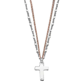 Lotus Silver dubbele zilveren ketting, bicolor, met kruisje