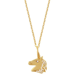 Zilveren ketting met hanger eenhoornkop, geel verguld
