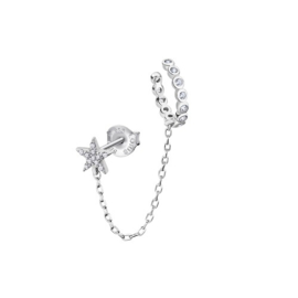 Lotus Silver zilveren oorbel ster met ketting en helix earcuff