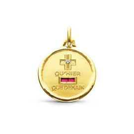 Augis médaille d'amour rond in geel goud met diamantje en robijntjes