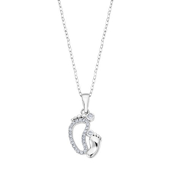 Lotus Silver zilveren ketting met hanger voetjes met cubic zirconia
