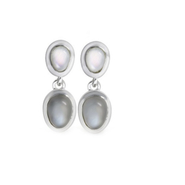 Ernst Stein zilveren oorbellen met witte en grijze maansteen