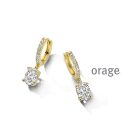 Orage plaqué gouden klapcreooltjes met witte cubic zirconia en slingertje