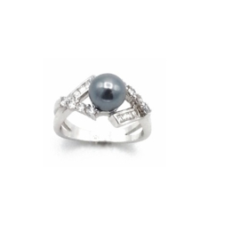 Zilveren ring met cubic zirconia en grijze parel