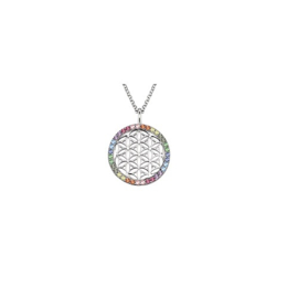 Engelsrufer zilveren ketting met hanger 'Flower of Life' en multicolour cubic zirconia