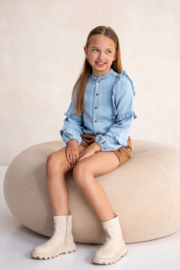 Flo Carlijn Flo girls chambray blouse with ruffles on sleeves