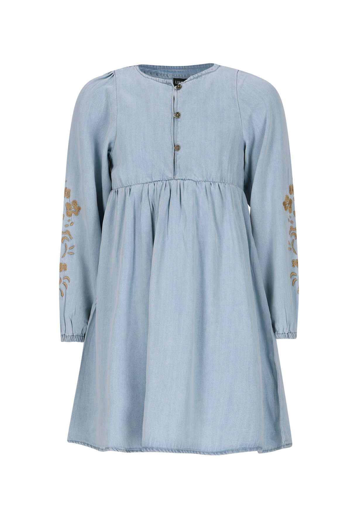 Flo Mischa Flo girls chambrey dress with embroidery at sleeve