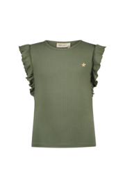 Flo Flo girls rib shirt with ruffle Army