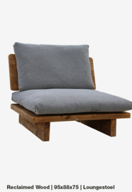 Lounge stoel 1p 95x88x75 Reclaimed wood incl kussens