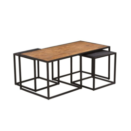 SALONTAFEL SET RECHTHOEK ZWART MANGOHOUT