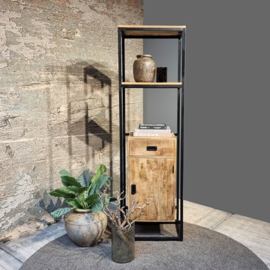 BOEKENKAST BELE 1 DEUR 1 LADE MANGOHOUT 60CM