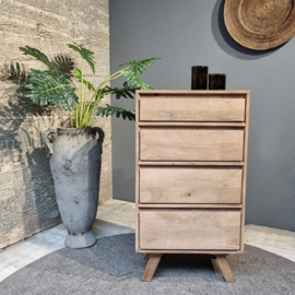 DRESSOIR BEBI GEBLEEKT EN GEBORSTELD MANGOHOUT 4 LADES 60CM