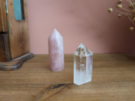 bergkristal en rozekwarts / rozenkwarts duo punt