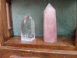 bergkristal en rozekwarts / rozenkwarts duo punt
