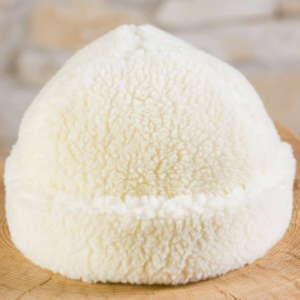 Muts van geschoren Schapenwol Creme Wit
