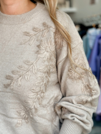 Pull fleur taupe