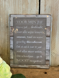 Nostalgisch Bordje 'Voor mijn Juf'