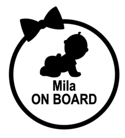Sticker ON BOARD met naam strik