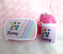 SET Broodtrommel + drinkbeker flamingo