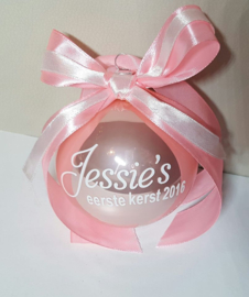 Kerstbal roze Naam éérste kerst