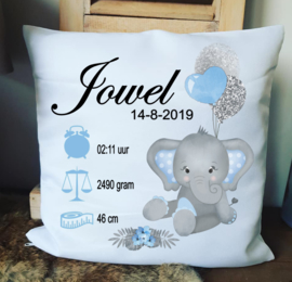 Geboortekussen olifant met ballonnen