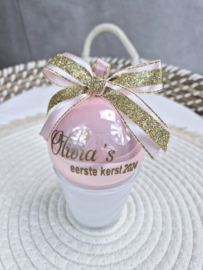 Kerstbal roze Naam éérste kerst