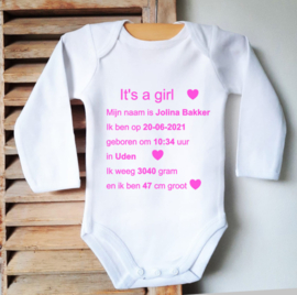 Romper It's a girl met eigen gegevens