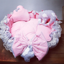 Luxe babynest/speelmat roze/grijs