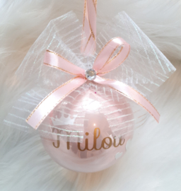 Kerstbal roze Naam kroon