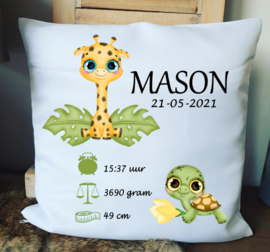 Geboortekussen Giraffe, schildpad