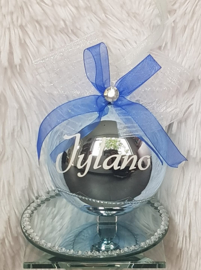 Kerstbal blauw naam glans