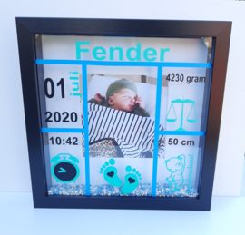 Geboortekader ZWART mint/blauw met foto