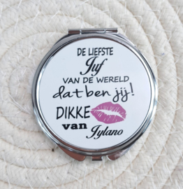 Make-up spiegeltje met de tekst De liefste Juf