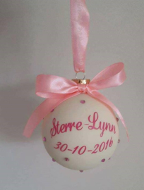 Kerstbal naam geboortedatum strass steentjes + strik