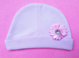 Mutsje ROZE met naam en bloem