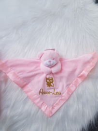 Knuffeldoek beer met satijnen rand uiltje