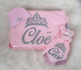 Deken roosjes, knuffeldoek, muts ROZE