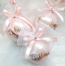 Kerstbal roze Naam kroon