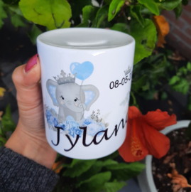 Spaarpot olifant bloem blauw
