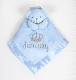 Knuffeldoek beer met satijnen rand naam en kroon