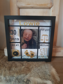 Geboortekader ZWART / Goud met foto