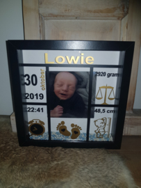 Geboortekader ZWART / Goud met foto