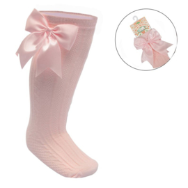 Knie sokjes met satijnen strik Roze