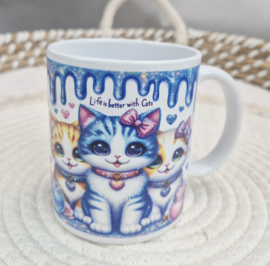 Mok Life is better with Cats (blauw)